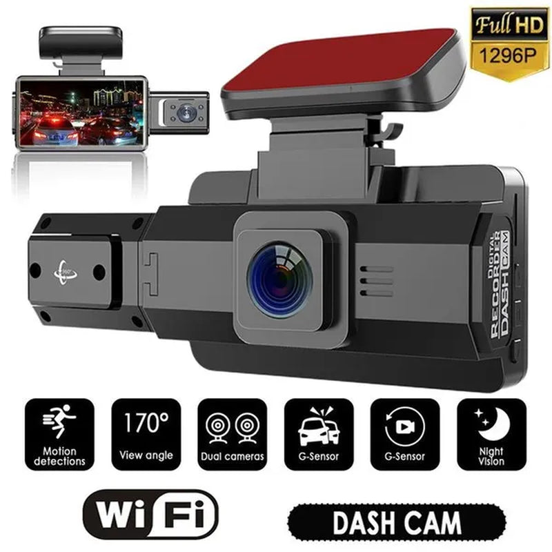 3 Inch Dash Cam HD 1296P Dual Lens Car Video Recorder 170° Wide Angle Night Vision G-Sensor Loop Recording Car DVR Wifi Camera