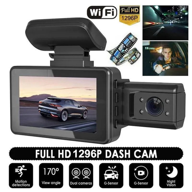 3 Inch Dash Cam HD 1296P Dual Lens Car Video Recorder 170° Wide Angle Night Vision G-Sensor Loop Recording Car DVR Wifi Camera