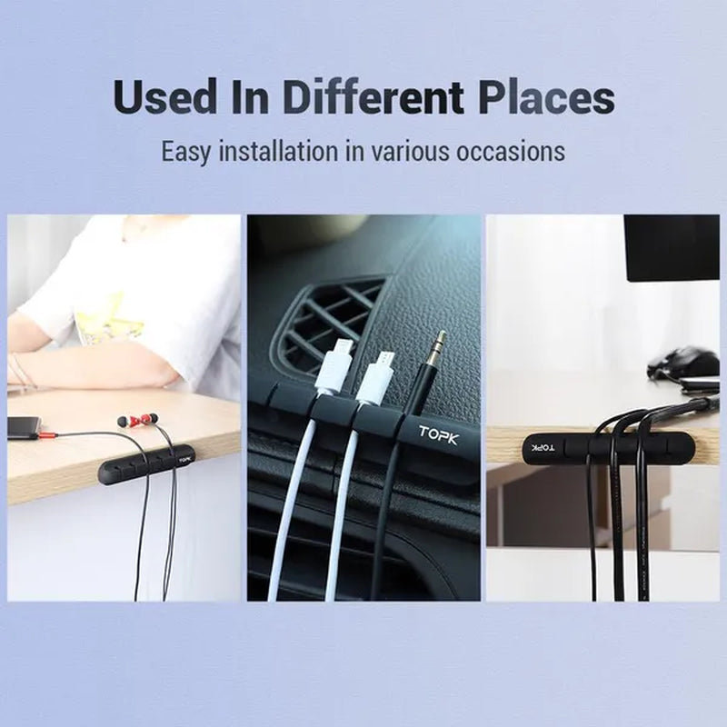 TOPK Feel Free to Stick Multi-Function Cable Organizer Silicone USB Cable Winder Desktop Tidy Management Clips Cable Holder for Mouse Headphone Wire