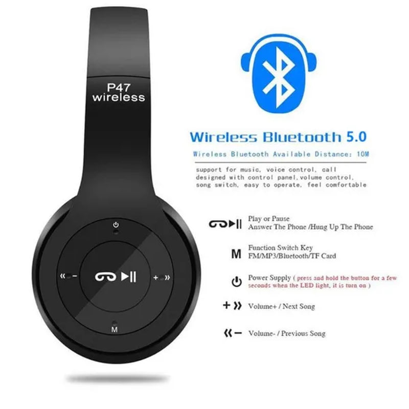 Bluetooth Headphones Wireless Bluetooth 5.0 Heavy Bass Stereo Folding Auriculares with Mic Support TF SD Card