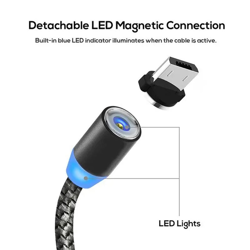 Three-In-One Braided Magnetic Charging Cable USB Fast Charging Cable Suitable for Iphone Android Type-C Magnet Charger Mobile Phone Cable