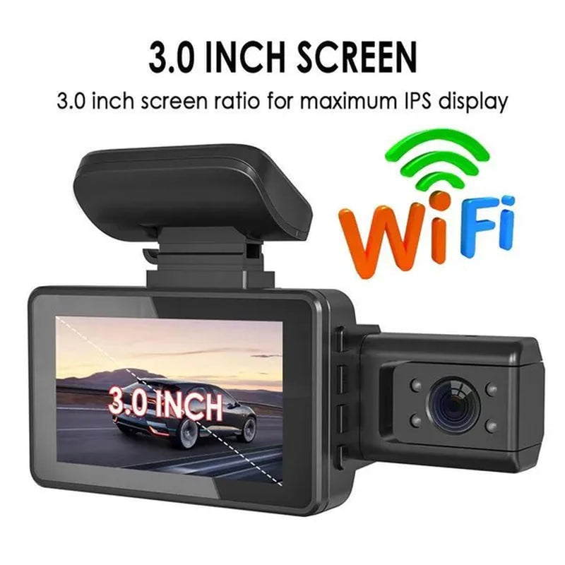 3 Inch Dash Cam HD 1296P Dual Lens Car Video Recorder 170° Wide Angle Night Vision G-Sensor Loop Recording Car DVR Wifi Camera