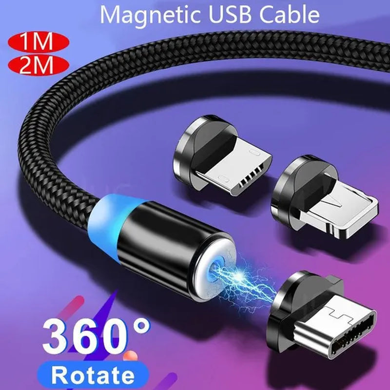 Three-In-One Braided Magnetic Charging Cable USB Fast Charging Cable Suitable for Iphone Android Type-C Magnet Charger Mobile Phone Cable
