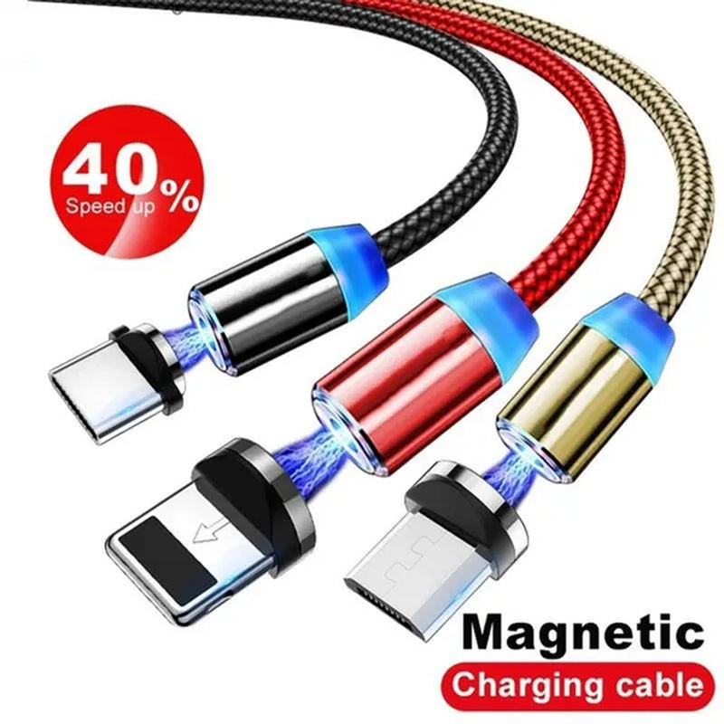 Three-In-One Braided Magnetic Charging Cable USB Fast Charging Cable Suitable for Iphone Android Type-C Magnet Charger Mobile Phone Cable