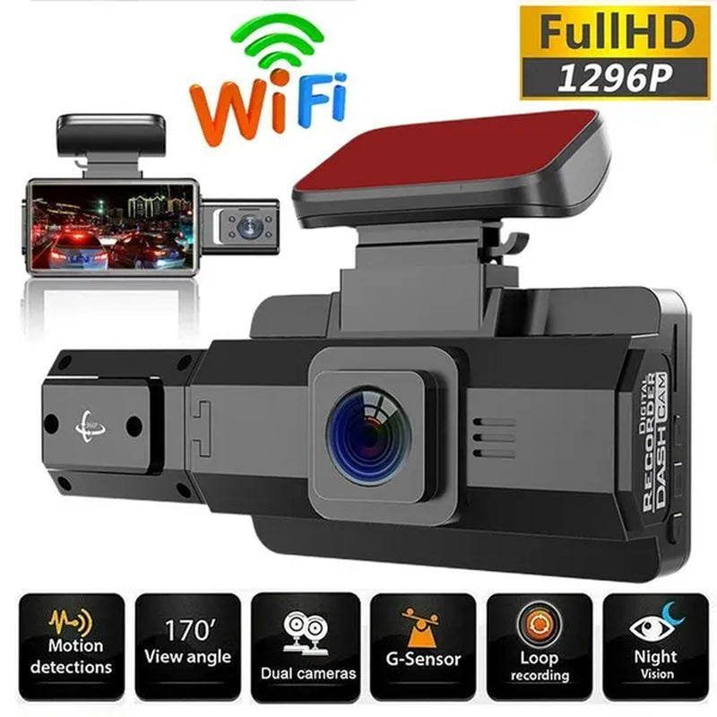 3 Inch Dash Cam HD 1296P Dual Lens Car Video Recorder 170° Wide Angle Night Vision G-Sensor Loop Recording Car DVR Wifi Camera