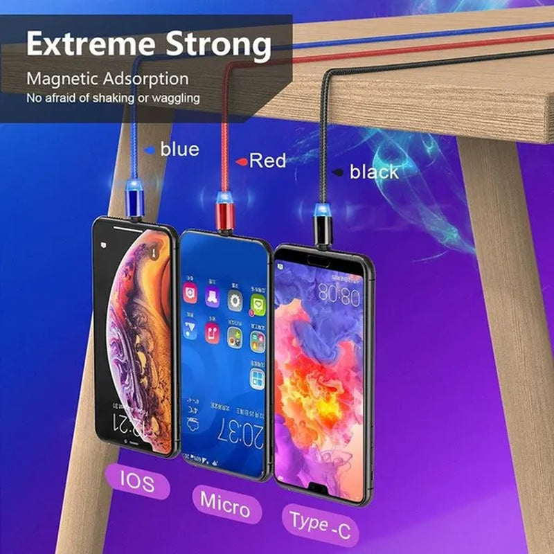 Three-In-One Braided Magnetic Charging Cable USB Fast Charging Cable Suitable for Iphone Android Type-C Magnet Charger Mobile Phone Cable