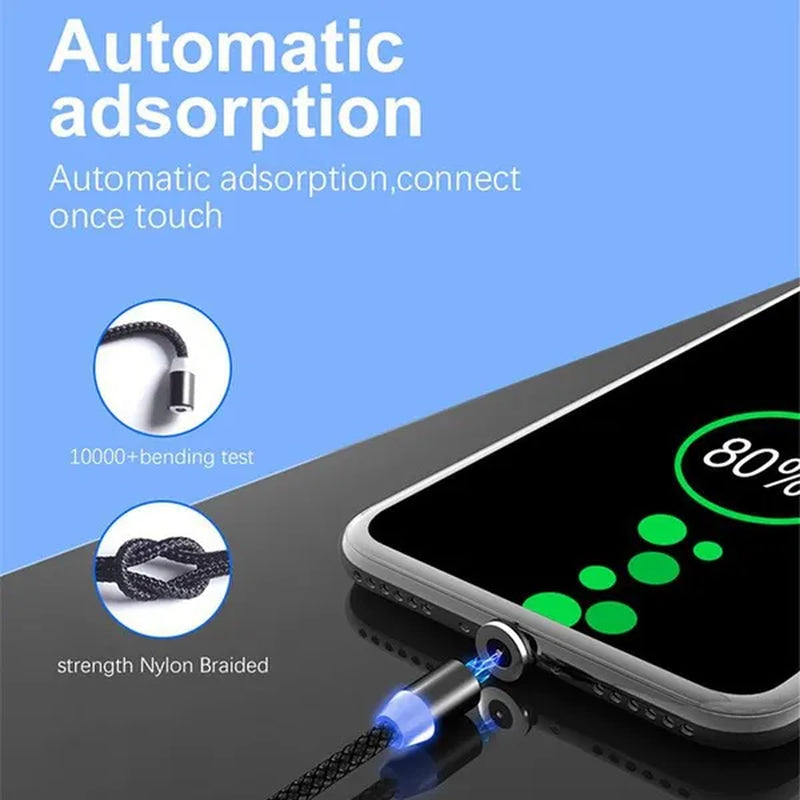 Three-In-One Braided Magnetic Charging Cable USB Fast Charging Cable Suitable for Iphone Android Type-C Magnet Charger Mobile Phone Cable