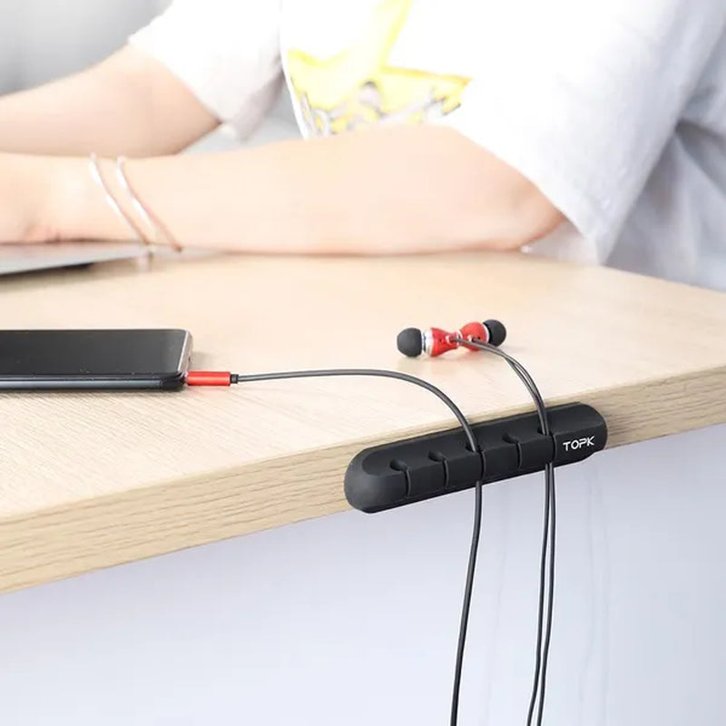 TOPK Feel Free to Stick Multi-Function Cable Organizer Silicone USB Cable Winder Desktop Tidy Management Clips Cable Holder for Mouse Headphone Wire