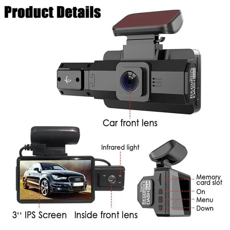 3 Inch Dash Cam HD 1296P Dual Lens Car Video Recorder 170° Wide Angle Night Vision G-Sensor Loop Recording Car DVR Wifi Camera