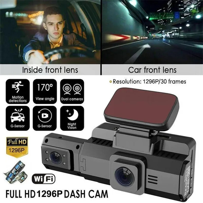 3 Inch Dash Cam HD 1296P Dual Lens Car Video Recorder 170° Wide Angle Night Vision G-Sensor Loop Recording Car DVR Wifi Camera