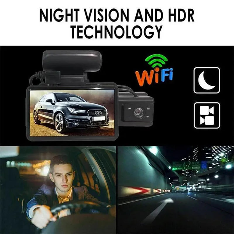 3 Inch Dash Cam HD 1296P Dual Lens Car Video Recorder 170° Wide Angle Night Vision G-Sensor Loop Recording Car DVR Wifi Camera