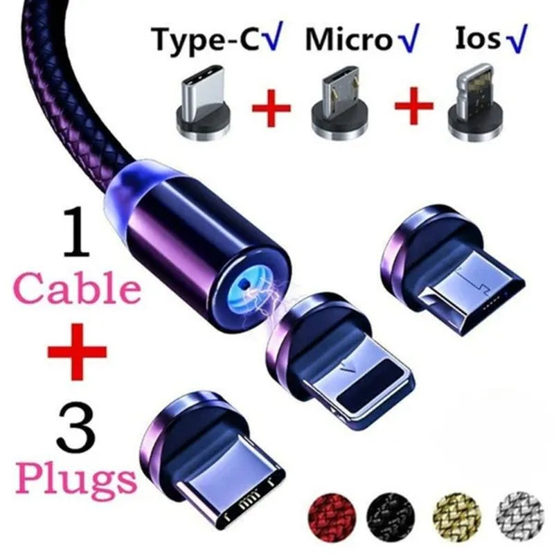 Three-In-One Braided Magnetic Charging Cable USB Fast Charging Cable Suitable for Iphone Android Type-C Magnet Charger Mobile Phone Cable