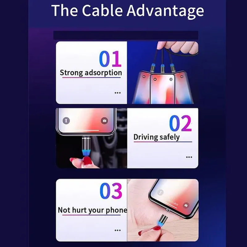 Three-In-One Braided Magnetic Charging Cable USB Fast Charging Cable Suitable for Iphone Android Type-C Magnet Charger Mobile Phone Cable