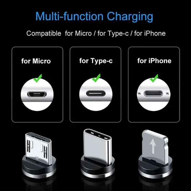 Three-In-One Braided Magnetic Charging Cable USB Fast Charging Cable Suitable for Iphone Android Type-C Magnet Charger Mobile Phone Cable